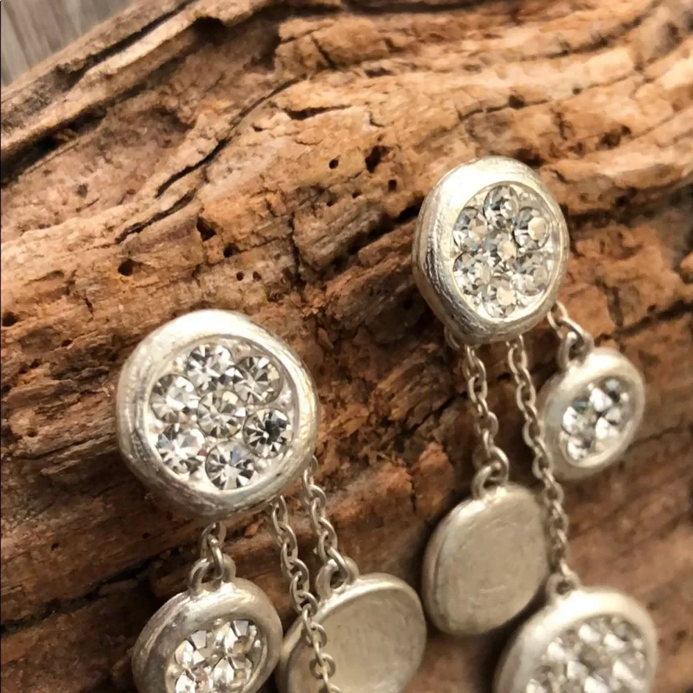 NWT Noelle Silvertone Discs with Rhinestones